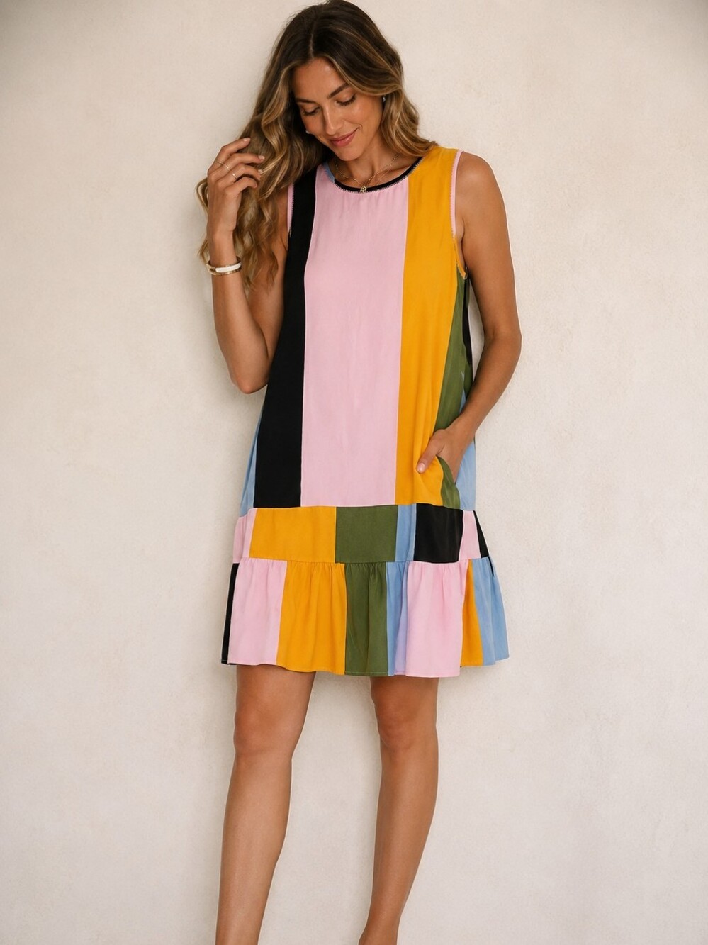 Dolan Patchwork Tiered Mini Dress Boho Eclectic Statement Dress M